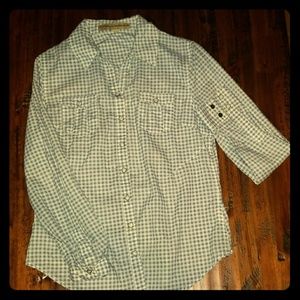 Nine West blue and white plaid shirt
